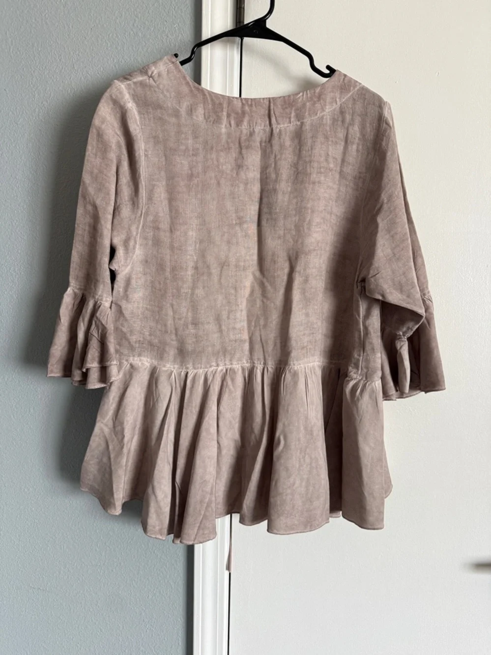 NWT Crosstree Lane Beige Linen Blend Ruffle Open Front Jacket Size Medium - Picture 5 of 9